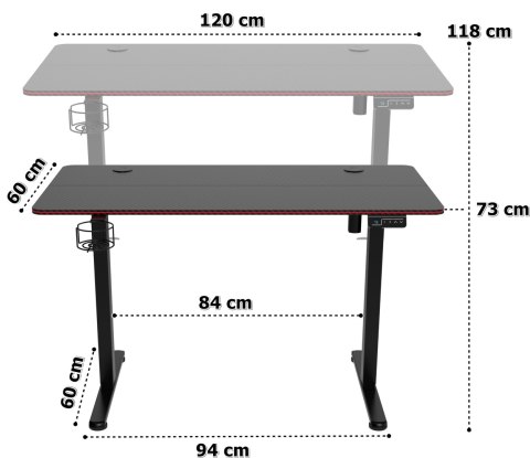 Biurko gamingowe SHADOW GAMER elektryczne 2.0 LED RGB 120 cm