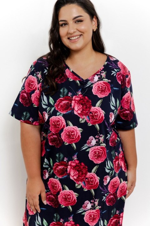 KOSZULA CLAIRE 3358 KR KR R.2XL-3XL 3XL granatowy/róże TARO