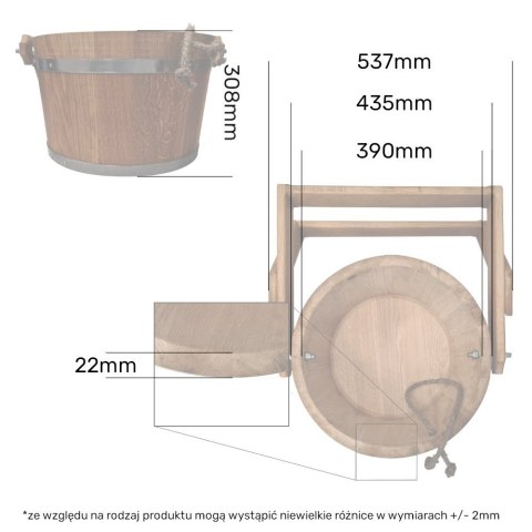 Wiadro prysznicowe do sauny drewniane dębowe 30l