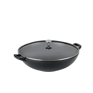 Wok ze szklaną pokrywą, żeliwo emaliowane, śred.36 cm, 4 l, wys. 10 cm, czarny Kela