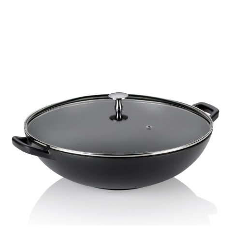 Wok ze szklaną pokrywą, żeliwo emaliowane, śred.36 cm, 4 l, wys. 10 cm, czarny Kela