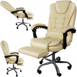 Fotel biurowy z podnóżkiem skóra eko - biały INNY