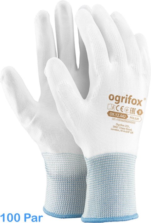 Rękawice robocze / Białe / OX-POLIUR_WW - 100 par (8 - M) OGRIFOX