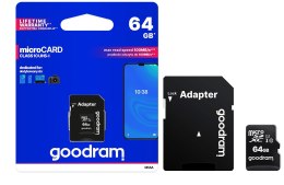 GOODRAM Karta Pamięci MicroSD 64GB CL10 UHS I + Adapter GOODRAM