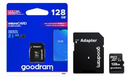 GOODRAM Karta Pamięci MicroSDXC 128GB CL10 UHS I + Adapter GOODRAM