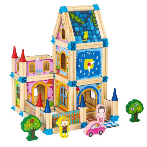 Drewniane klocki konstrukcyjne budowanie domek 6w1 ECOTOYS