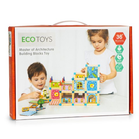 Drewniane klocki konstrukcyjne budowanie domek 6w1 ECOTOYS