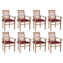 VidaXL Krzesła stołowe z bordowymi poduszkami, 8 szt., drewno tekowe