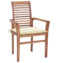 VidaXL Krzesła stołowe z kremowymi poduszkami, 6 szt., drewno tekowe