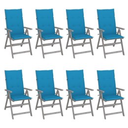 VidaXL Rozkładane krzesła ogrodowe z poduszkami, 8 szt., lita akacja
