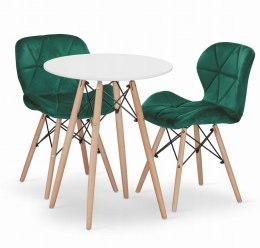 Zestaw stół okrągły TODI 60 biały + 2 krzesła LAGO zielone