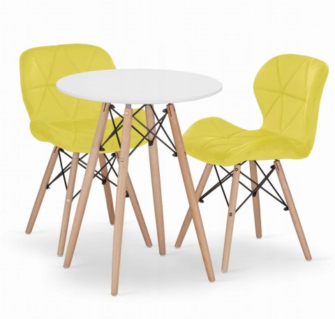 Zestaw stół okrągły TODI 60 biały + 2 krzesła LAGO żółte