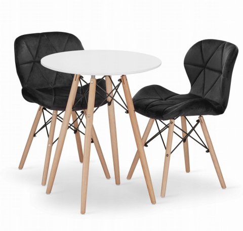 Zestaw stół okrągły TODI 60cm biały + 2 krzesła LAGO czarne