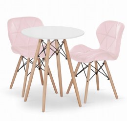 Zestaw stół okrągły TODI 60cm biały + 2 krzesła LAGO różowe