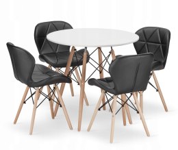 Zestaw stół okrągły TODI 80 biały + 4 krzesła LAGO czarne