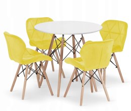 Zestaw stół okrągły TODI 80 biały + 4 krzesła LAGO żółte