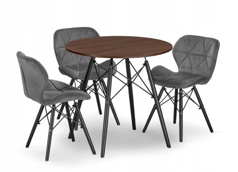 Zestaw stół okrągły TODI 80 jesion + 3 krzesła LAGO szare