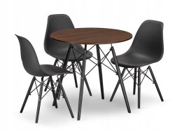 Zestaw stół okrągły TODI 80 jesion + 3 krzesła OSAKA czarne