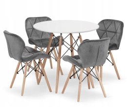 Zestaw stół okrągły TODI 80cm biały + 4 krzesła LAGO szare