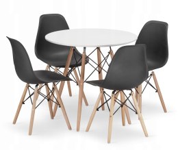 Zestaw stół okrągły TODI 80cm biały + 4 krzesła OSAKA czarne