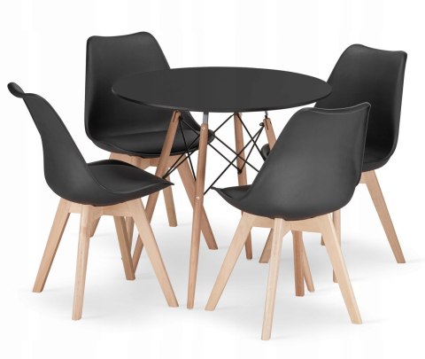Zestaw stół okrągły TODI 80cm czarny + 4 krzesła MARK czarne