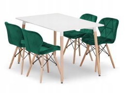 Zestaw stół prostokątny ADRIA 120x80 biały + 4 krzesła LAGO zielone
