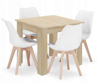 Zestaw stół kwadratowy 80x80 dąb sonoma + 4 krzesła MARK białe