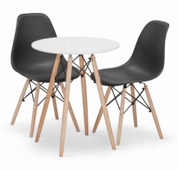Zestaw stół okrągły TODI 60 biały + 2 krzesła OSAKA czarne