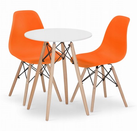 Zestaw stół okrągły TODI 60 biały + 2 krzesła OSAKA pomarańczowe