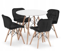 Zestaw stół okrągły TODI 80 biały + 4 krzesła LAGO czarne