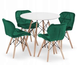 Zestaw stół okrągły TODI 80 biały + 4 krzesła LAGO zielone