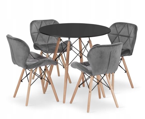 Zestaw stół okrągły TODI 80 czarny + 4 krzesła LAGO szare
