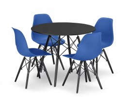 Zestaw stół okrągły TODI 80 czarny + 4 krzesła OSAKA niebieskie