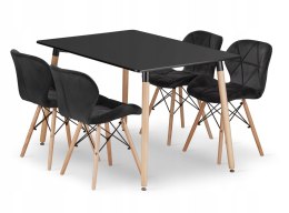 Zestaw stół prostokątny ADRIA 120x80 czarny + 4 krzesła LAGO czarne