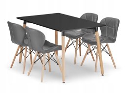 Zestaw stół prostokątny ADRIA 120x80 czarny + 4 krzesła LAGO szare