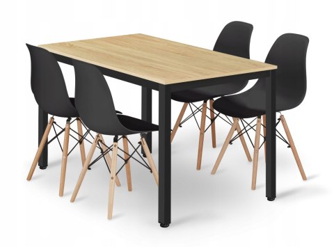 Zestaw stół prostokątny TESSA 120x60 jasny dąb + 4 krzesła OSAKA czarne