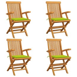 VidaXL Krzesła ogrodowe z zielonymi poduszkami, 4 szt., drewno tekowe