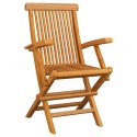 VidaXL Krzesła ogrodowe z czarnymi poduszkami, 3 szt., drewno tekowe