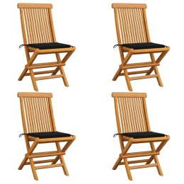 VidaXL Krzesła ogrodowe z czarnymi poduszkami, 4 szt., drewno tekowe
