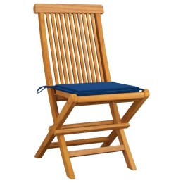 VidaXL Krzesła ogrodowe z kobaltowymi poduszkami, 6 szt., tekowe