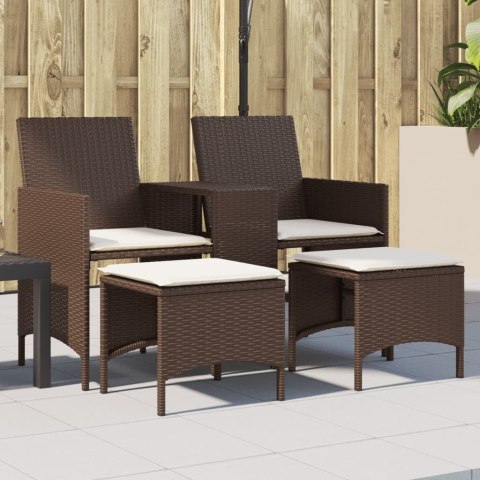 VidaXL 2-os. sofa ogrodowa ze stolikiem i stołkami, brąz, polirattan
