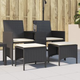 VidaXL 2-os. sofa ogrodowa ze stolikiem i stołkami, czarna, polirattan