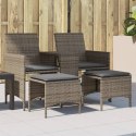 VidaXL 2-os. sofa ogrodowa ze stolikiem i stołkami, szara, polirattan