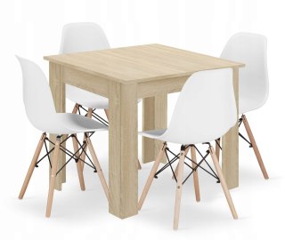 Zestaw stół kwadratowy 80x80 dąb sonoma + 4 krzesła OSAKA białe