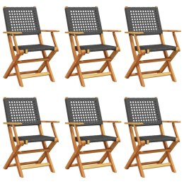 VidaXL Składane krzesła ogrodowe, 6 szt., czarny polirattan i drewno