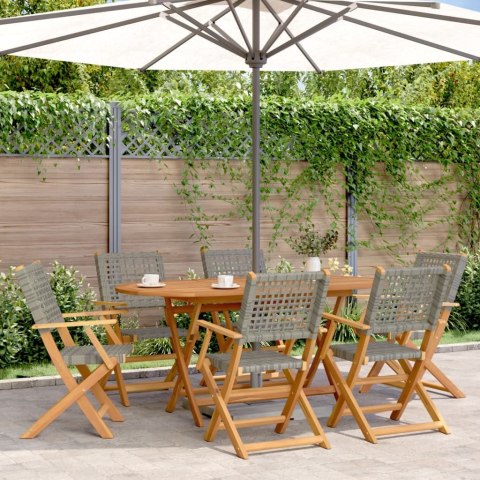VidaXL Składane krzesła ogrodowe, 6 szt., szare, polirattan i drewno