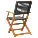 VidaXL Składane krzesła ogrodowe, 8 szt., czarny polirattan i drewno