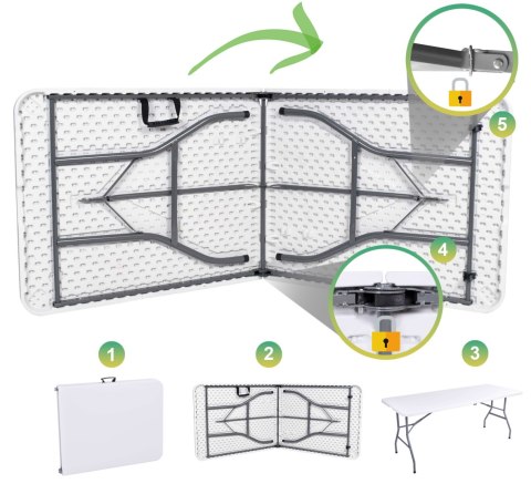 Stół cateringowy FETA składany w walizkę 180 cm biały