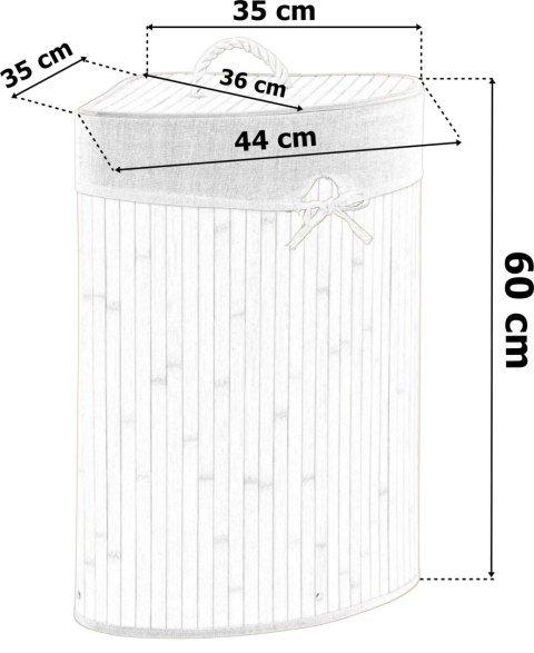 Kosz narożny na pranie bambusowy z pokrywą natural 60L