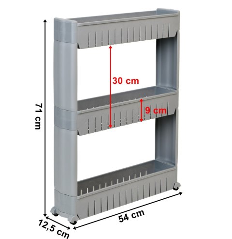Półki łazienkowe na kółkach szare 3 poziomy Leira